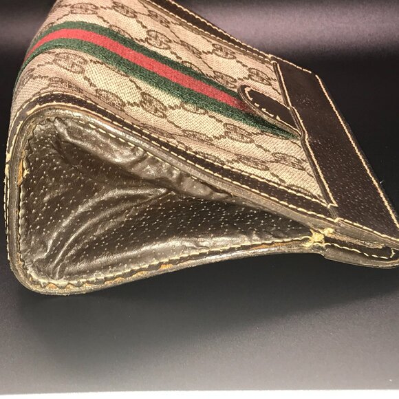 Gucci Web Vintage Brown Monogram PVC Canvas Leather Clutch / Cosmetic - Picture 6 of 16